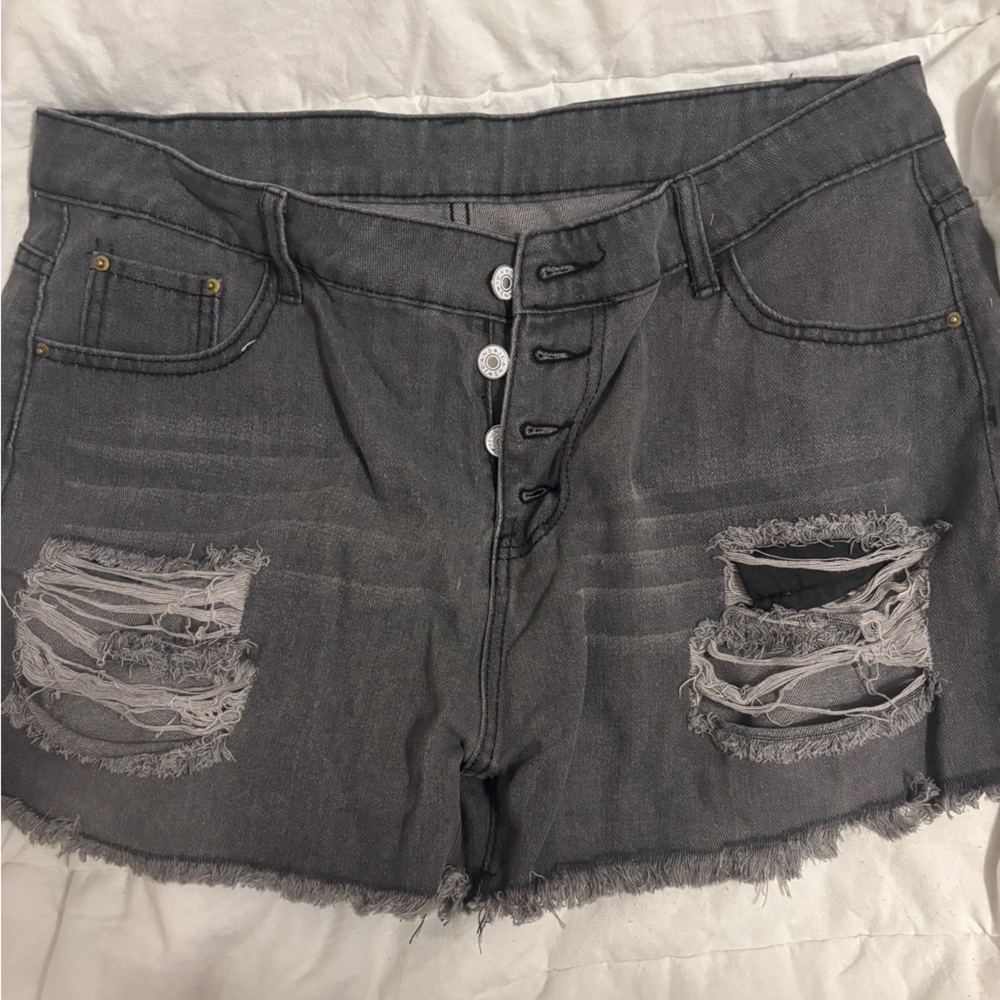 Charcoal Distressed Women's Denim Shorts